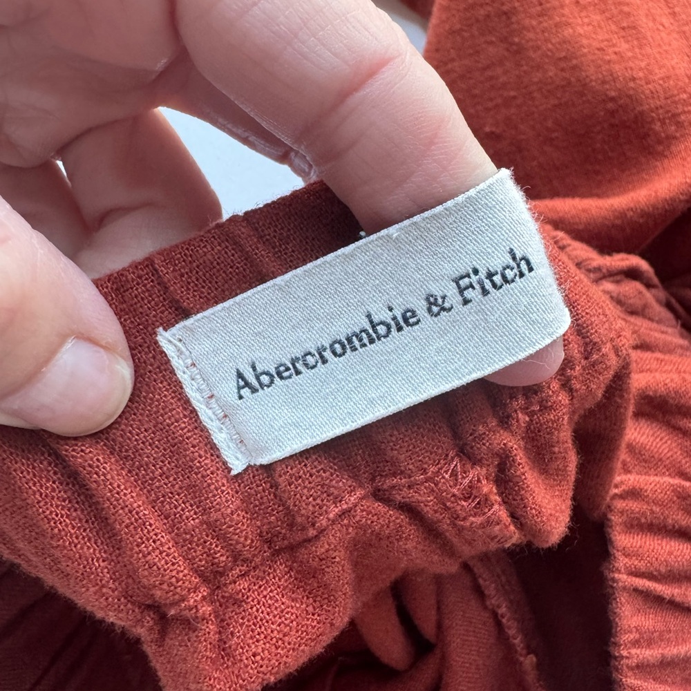 Abercrombie & Fitch Wide Leg Linen-Blend Dark Red Elastic Waist Pants Size XXS - Picture 10 of 16